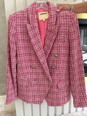 L'AGENCE Hot Pink Tweed Double-Breasted Blazer